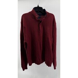 Brooks Brothers Solid Red 100% Merino Wool 1/4 Button Pullover Sweater Mens L